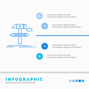 构建设计，开发工具工具，信息图形模板，用于网站和演示。 线蓝色图标信息样式矢量插图