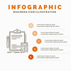 会计银行计算器财务审计信息图表模板的网站和演示。 线条灰色图标橙色信息样式矢量插图