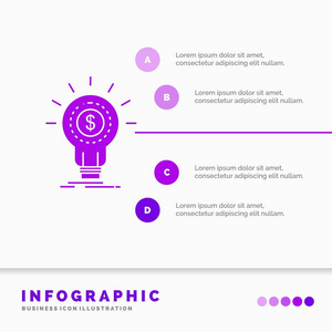 金融创意资金启动信息图表模板的网站和演示。 字形紫色图标信息样式矢量插图。