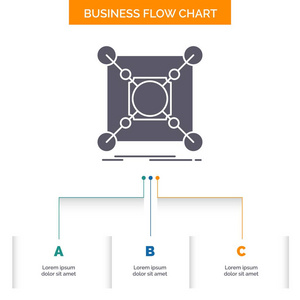 基础中心连接数据集线器业务流程图设计有3个步骤。 字形图标表示背景模板位置的文本。
