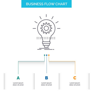 灯泡开发理念创新灯光业务流程图设计有3个步骤。 表示背景模板位置的线条图标