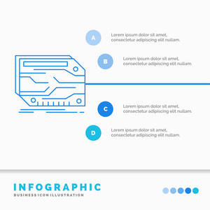 卡组件自定义电子内存信息图形模板的网站和演示。 线蓝色图标信息样式矢量插图