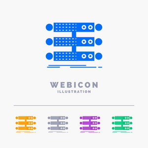 服务器结构机架数据库数据5彩色字形网页图标模板隔离在白色上。 矢量插图