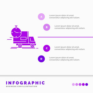 送货时间运输卡车信息图表模板的网站和演示。 字形紫色图标信息样式矢量插图。
