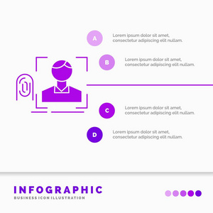 手指指纹识别扫描信息图形模板的网站和演示。 字形紫色图标信息样式矢量插图。