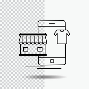 购物服装购买网上商店线图标透明背景。 黑色图标矢量插图