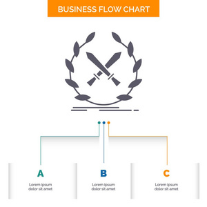 战徽游戏标签剑业务流程图设计3步。 字形图标表示背景模板位置的文本。