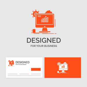 业务标志模板分析图表SEO网页设置。 带有品牌标志模板的橙色名片。