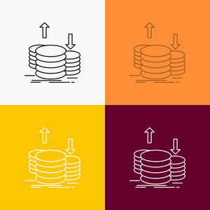 硬币融资资本黄金收入图标在不同的背景。 为Web和应用程序设计的线条风格设计。 EPS10矢量插图