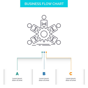 团队领导业务团队合作业务流程图设计有3个步骤。 表示背景模板位置的线条图标