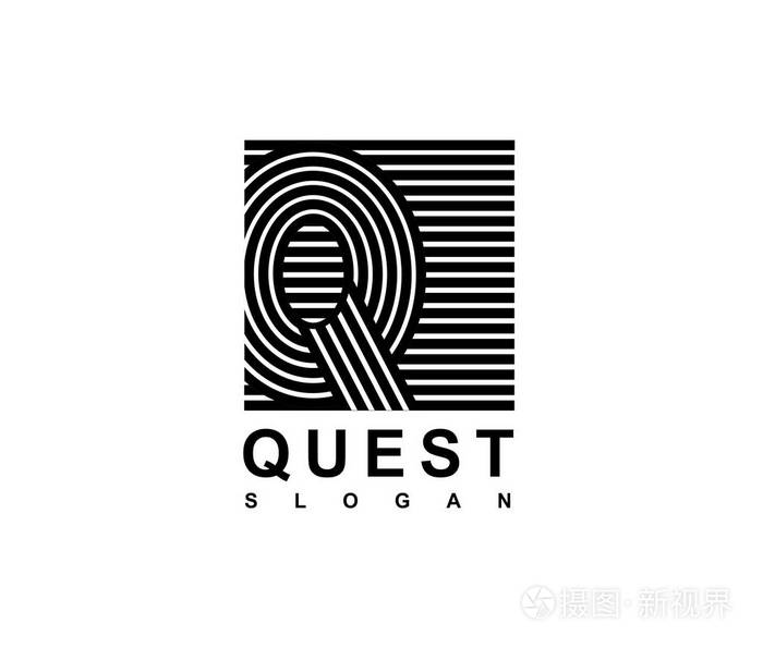 大写字母q刻在正方形上用于单字徽标徽标首字母的现代模板黑色条纹与