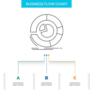 分析分析业务图饼图业务流程图设计有3个步骤。 表示背景模板位置的线条图标