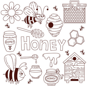 蜜蜂涂鸦可爱的图标矢量集