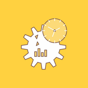 业务工程管理流程平线填充图标。 在UI和UX网站或移动应用程序的黄色背景上美丽的徽标按钮。