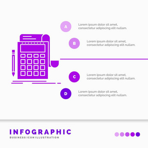 会计审计银行计算计算器信息图表模板的网站和演示。 字形紫色图标信息样式矢量插图。