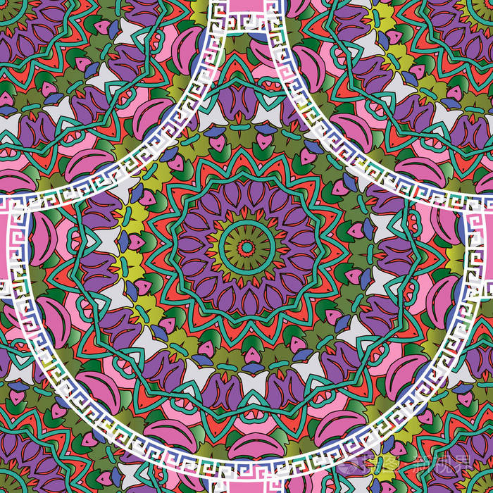 丰富多彩的民族风格抽象希腊矢量无缝图案优雅的装饰性现代曼达拉斯