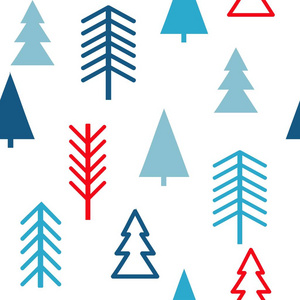 一套简单的圣诞图案。 圣诞树的彩色插图。 平面设计。 冬季矢量图