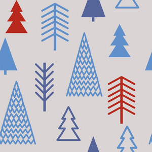 一套简单的圣诞图案。 圣诞树的彩色插图。 平面设计。 冬季矢量图