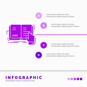 书籍课学习文献阅读信息图表模板的网站和演示。 字形紫色图标信息样式矢量插图。