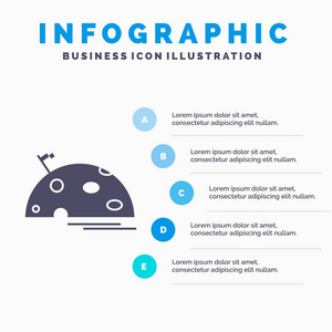 行星空间月亮标志火星信息图形模板的网站和演示。 字形灰色图标与蓝色信息风格矢量插图。
