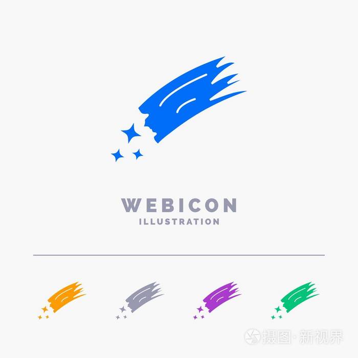 小行星天文学流星空间彗星5色字形网页图标模板隔离在白色上矢量插图