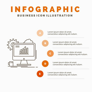 分析图表SEO网页设置信息图表模板的网站和演示。 线条灰色图标橙色信息样式矢量插图