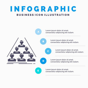 团队构建结构，业务会议信息图表模板，用于网站和演示。 字形灰色图标与蓝色信息风格矢量插图。