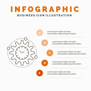 效率管理处理生产力项目信息图表模板的网站和演示。 线条灰色图标橙色信息样式矢量插图