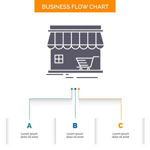商店市场建设购物业务流程图设计有3个步骤。 字形图标表示背景模板位置的文本。