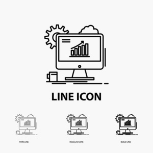 分析图表SEO网页设置图标在薄的规则和粗体线风格。 矢量插图