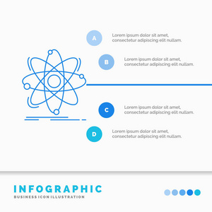 原子科学，化学，物理，核信息图形模板，用于网站和演示。 线蓝色图标信息样式矢量插图