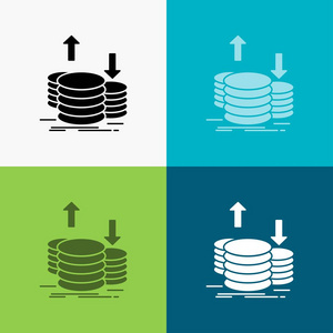 硬币融资资本黄金收入图标在不同的背景。 设计用于Web和应用程序的字形样式设计。 EPS10矢量插图