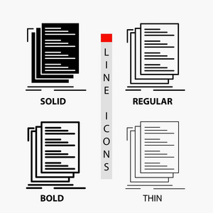 代码编码编译文件列表图标在薄的规则粗体线和字形样式。 矢量插图