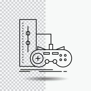 游戏游戏垫操纵杆玩游戏站线图标在透明背景。 黑色图标矢量插图