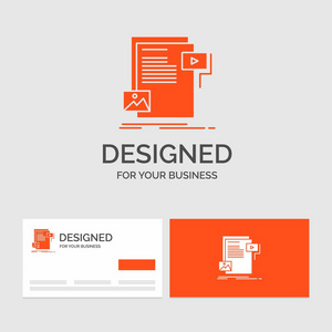 数据文档文件媒体网站的业务徽标模板。 带有品牌标志模板的橙色名片。