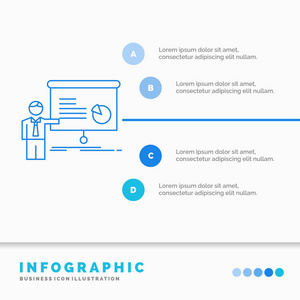 图表会议演示报告研讨会信息图表模板的网站和演示。 线蓝色图标信息样式矢量插图