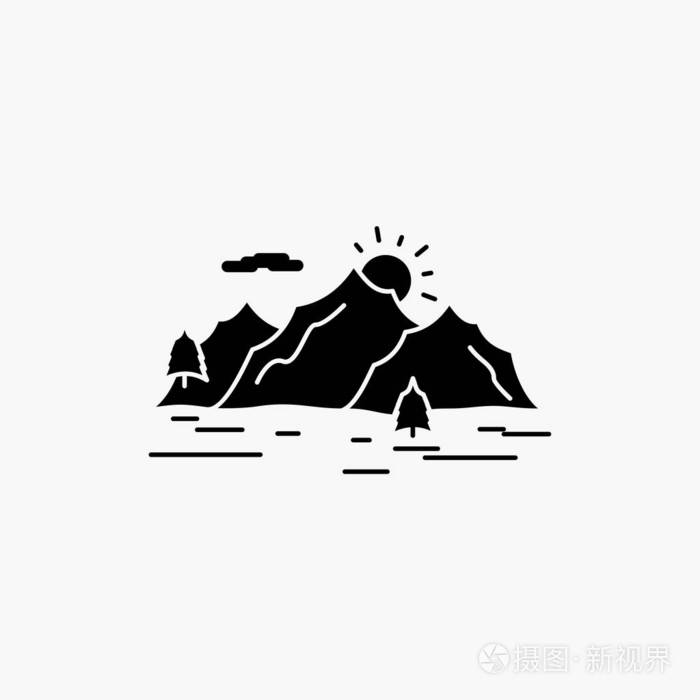 山岭景观自然树字形图标. 矢量孤立插图