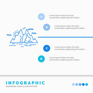 自然山景山水信息图形模板的网站和演示。 线蓝色图标信息样式矢量插图