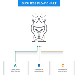 皇冠荣誉国王市场皇家业务流程图设计与3步。 表示背景模板位置的线条图标