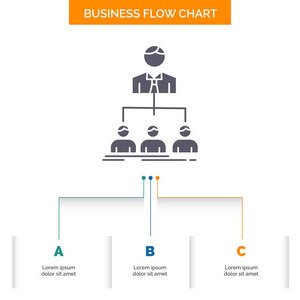 团队合作组织集团公司业务流程图设计有3个步骤。 字形图标表示背景模板位置的文本。