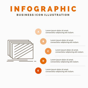 设计层布局纹理纹理信息图形模板的网站和演示。 线条灰色图标橙色信息样式矢量插图