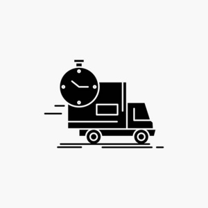 交货时间运输卡车字形图标。 矢量孤立插图