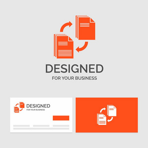 用于共享共享文件文档复制的业务徽标模板。 带有品牌标志模板的橙色名片。