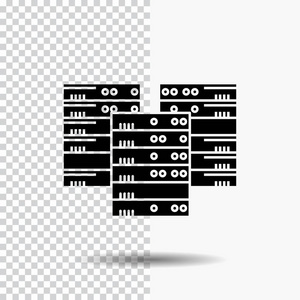 中心数据数据库服务器字形图标在透明背景上。 黑色图标