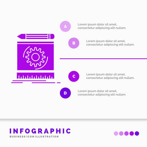 起草工程过程原型原型信息图形模板的网站和演示。 字形紫色图标信息样式矢量插图。