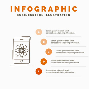 数据信息移动研究科学信息图表模板的网站和演示。 线条灰色图标橙色信息样式矢量插图