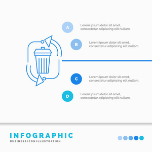 垃圾处理垃圾管理回收信息图表模板的网站和演示。 线蓝色图标信息样式矢量插图