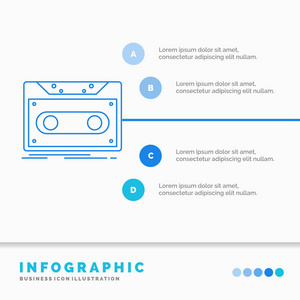 盒式演示记录磁带记录信息图形模板的网站和演示。 线蓝色图标信息样式矢量插图