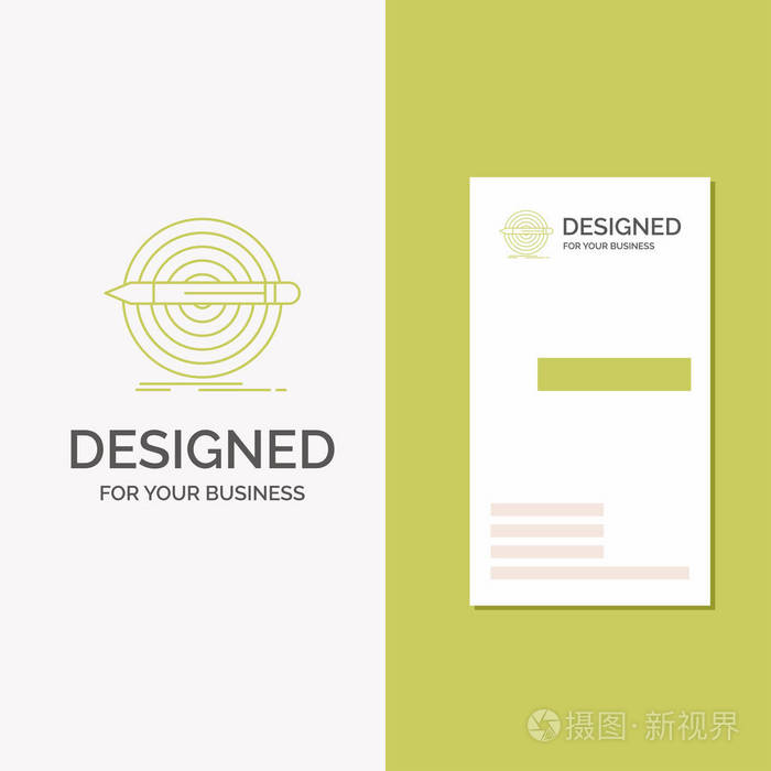 商业标志为设计目标铅笔设定目标。 垂直绿色商务参观卡模板。 创意背景向量插图