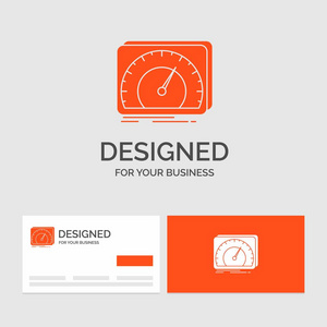 仪表板设备速度测试互联网的业务标识模板。 带有品牌标志模板的橙色名片。